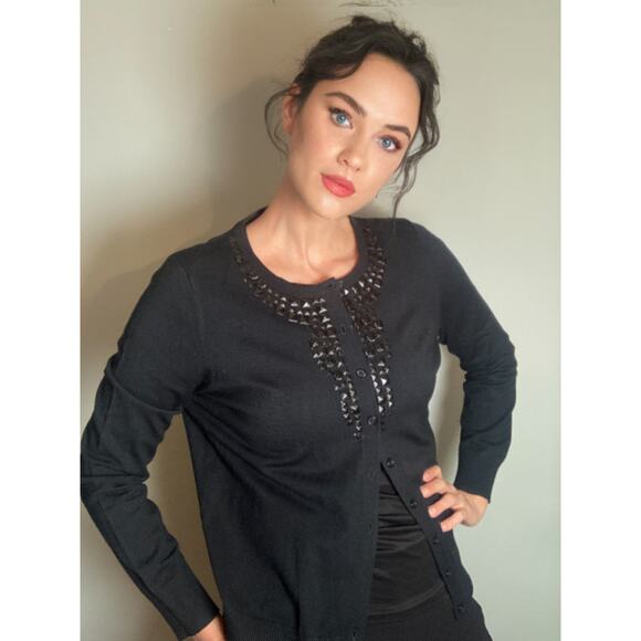 Vintage Glam Black Sequin Embellished Cardigan Sweater Sweaterworks  ~ Sz M/ L - Picture 2 of 7